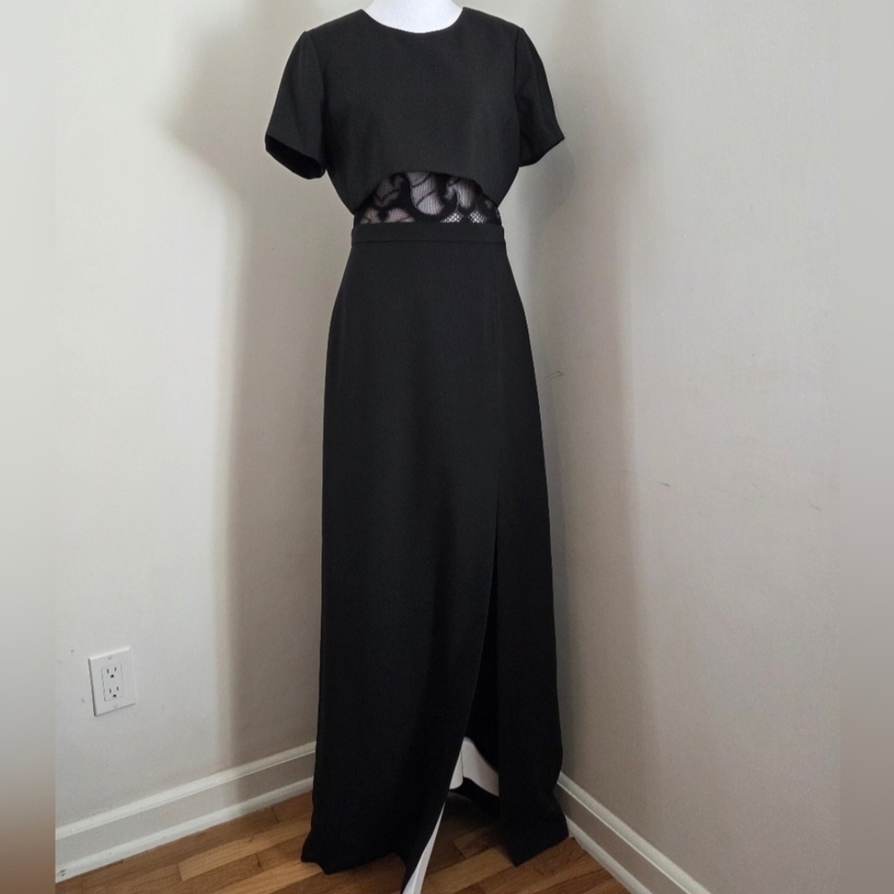 BCBGMaxAzria Haylee Black Maxi Dress with Lace Accent, Sz 6